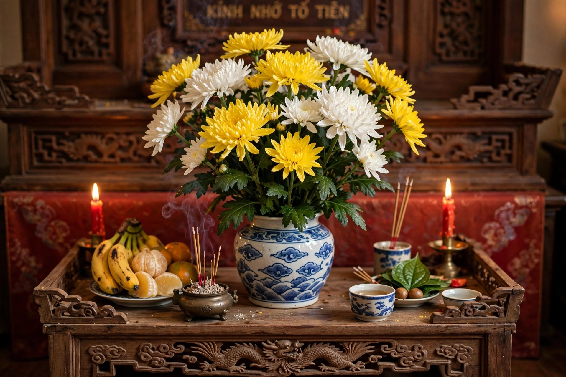 hoa cung trắng, vàng để bàn thờ