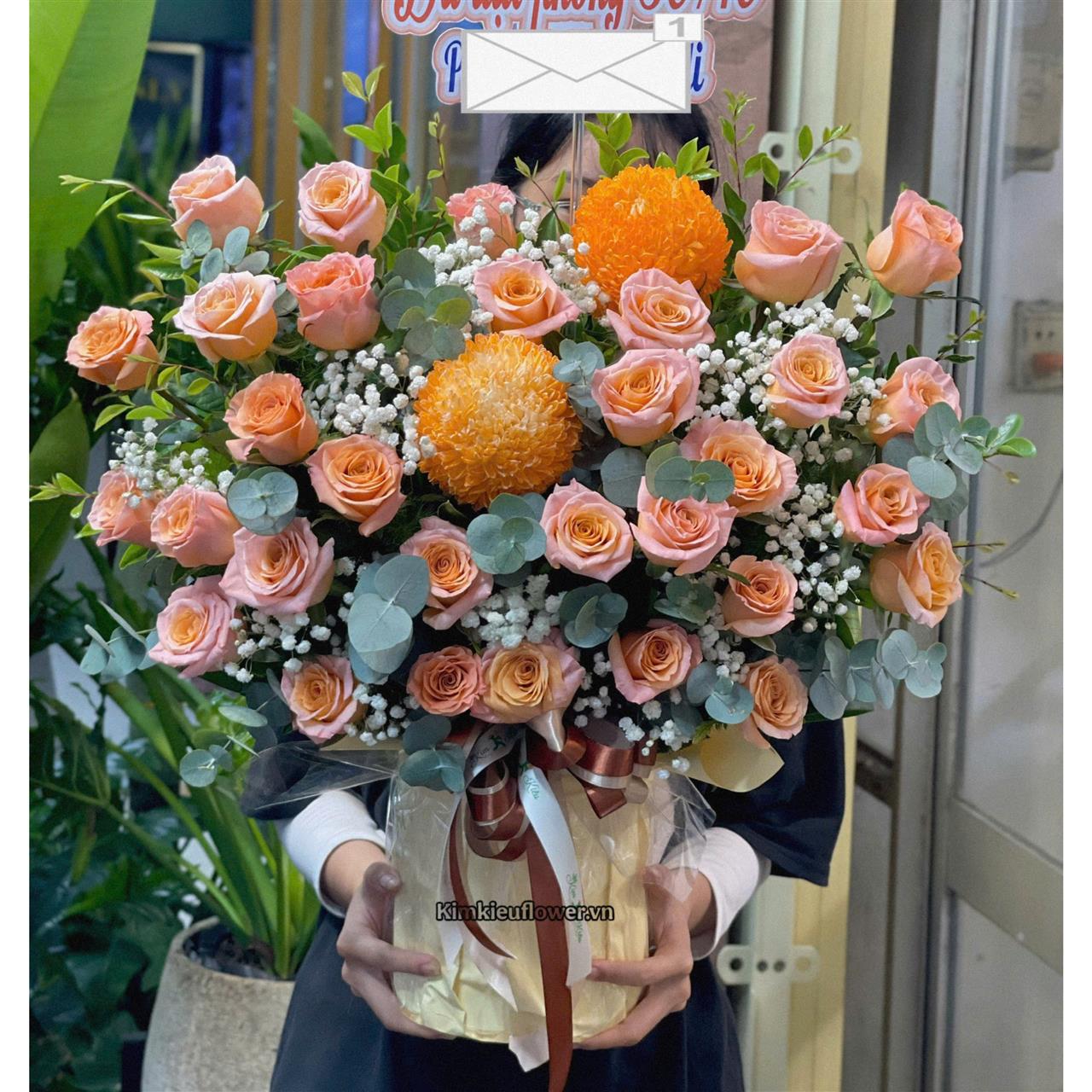 giỏ hoa shimmer mix cúc mẫu đơn