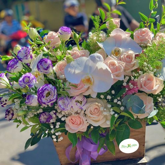 Hoa giỏ hồng kem, cát tường - HG05