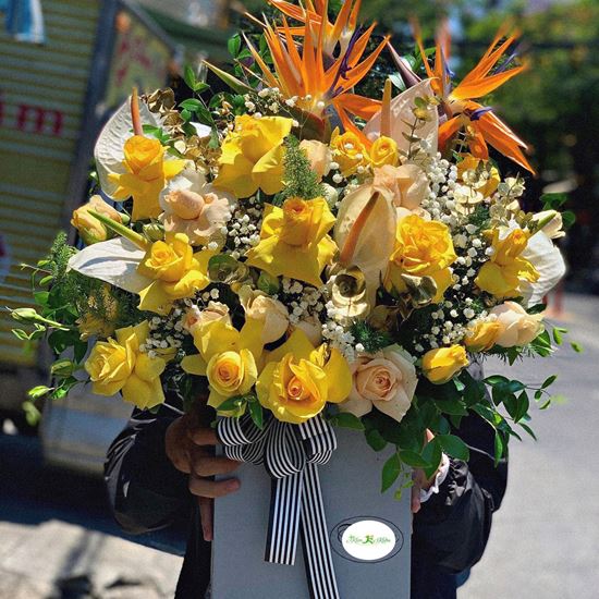 Hoa giỏ hồng vàng,thiên điểu, huyết môn trắng- HG32