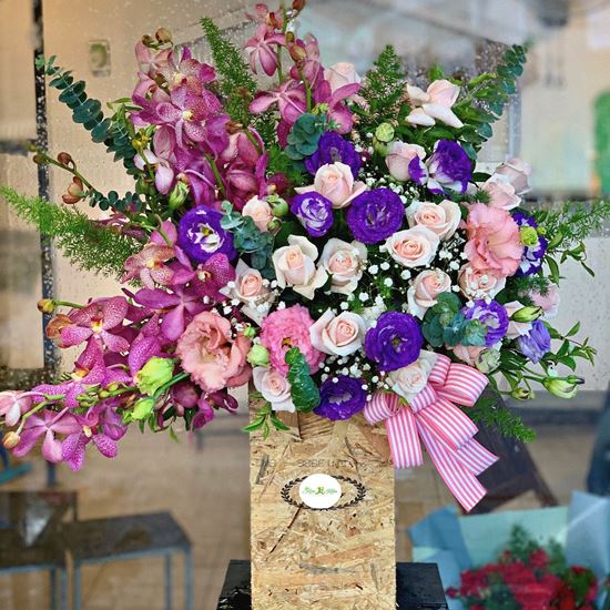 Hoa giỏ lan tím,cát tường,hồng kem- HG35