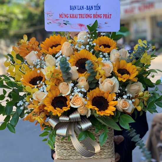 Hoa giỏ hướng dương,hồng mỡ gà-HG62