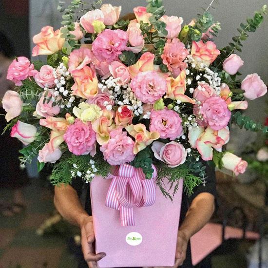 Hoa giỏ cát tường nhập,hồng phấn-HG65