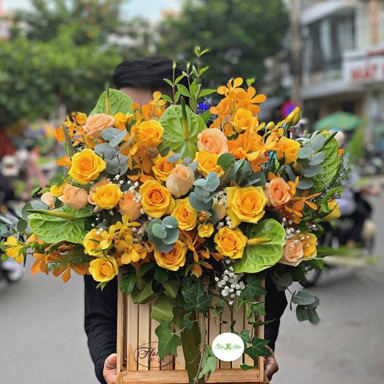 Hoa giỏ hồng vàng,huyết môn xanh-HG67