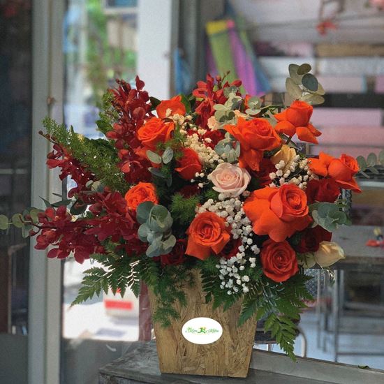 Hoa giỏ đỏ cam, lan đỏ-HG71