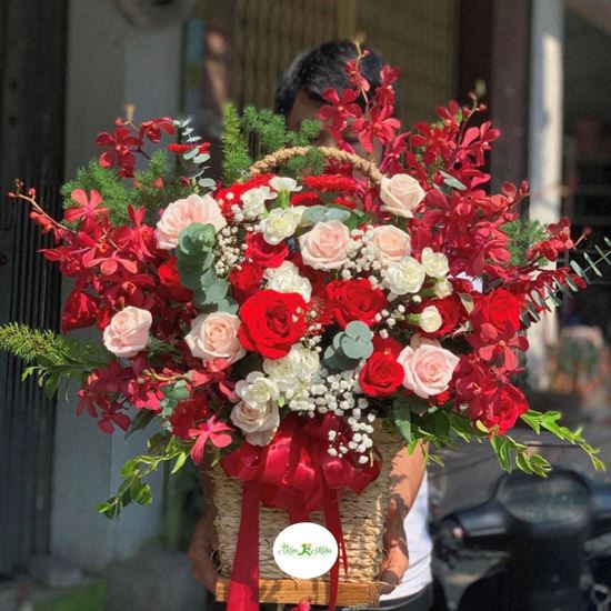 Hoa giỏ lan đỏ,hồng kem-HG72