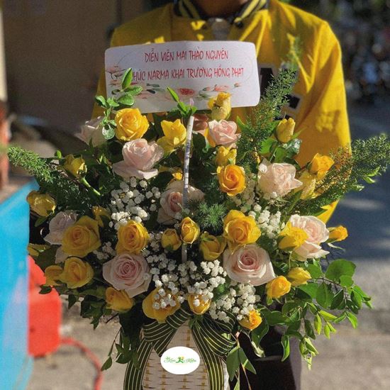 Hoa giỏ hồng vàng, hồng kem- HG73