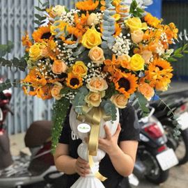 Bình hoa hướng dương, hồng vàng- BI05