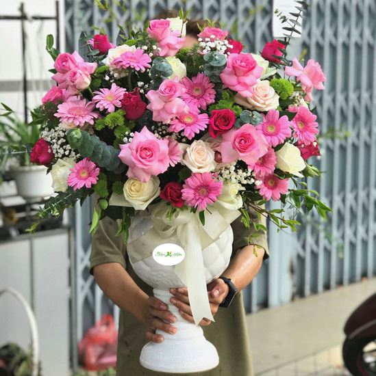 Bình hoa đồng tiền, hoa hồng - BI09