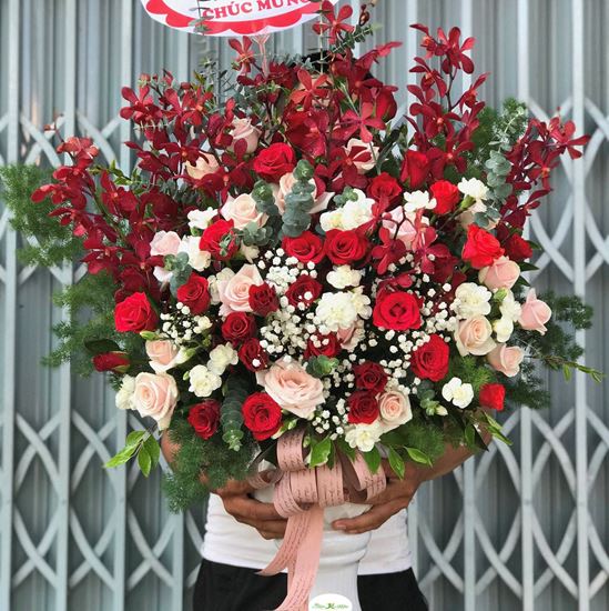 Bình hoa hồng đỏ, lan đỏ- BI12