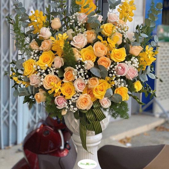 Bình hoa hồng vàng, lan vàng- BI19