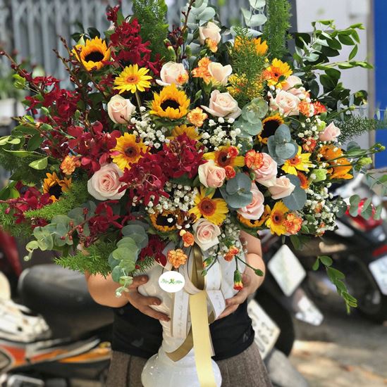 Bình hoa hướng dương, lan đỏ- BI20