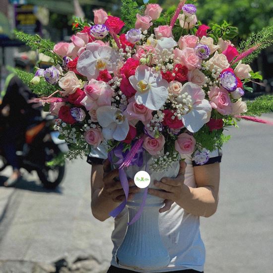 Bình hoa lan hồ điệp, hoa hồng- BI21