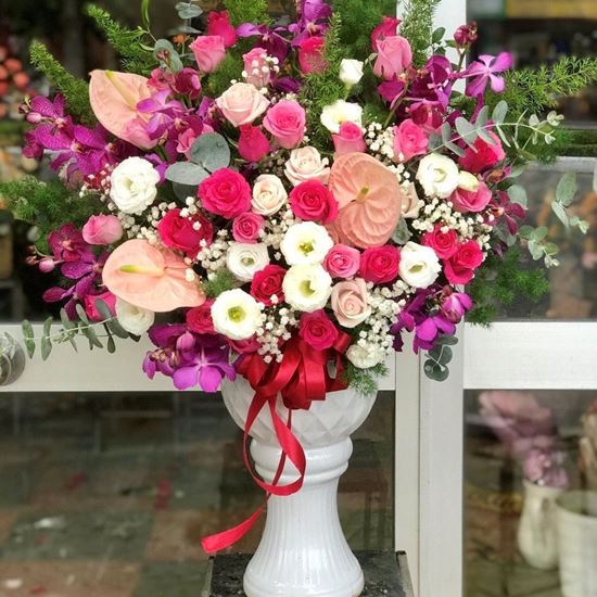 Bình hoa hồng, lan tím- BI24