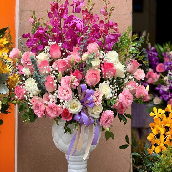 Bình hoa hồng, lan tím- BI31