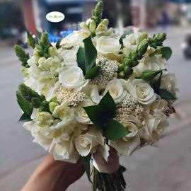 Bó hoa cưới mõm sói, hồng trắng-HC04