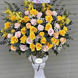 Bình hoa hồng vàng, lan vàng-BI36