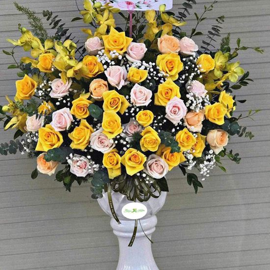 Bình hoa hồng vàng, lan vàng-BI36