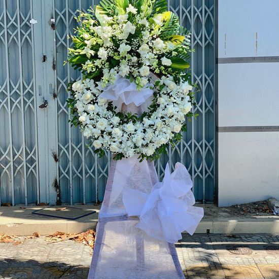 Vòng hoa viếng hồng trắng, lan trắng- KV32