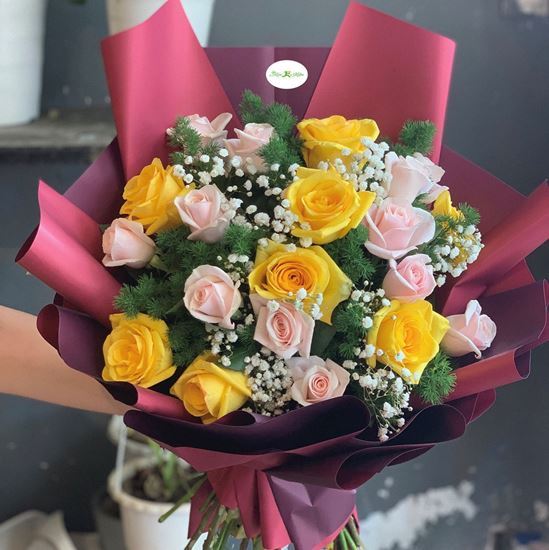 Hoa bó hồng vàng, hồng kem- HB90