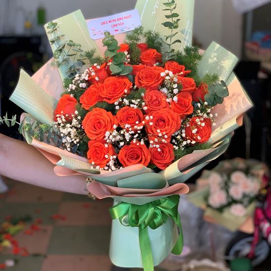 Bó hoa hồng cam đỏ-HB92