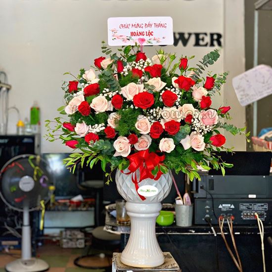 Hoa bình hoa hồng đỏ, hồng kem-BI37
