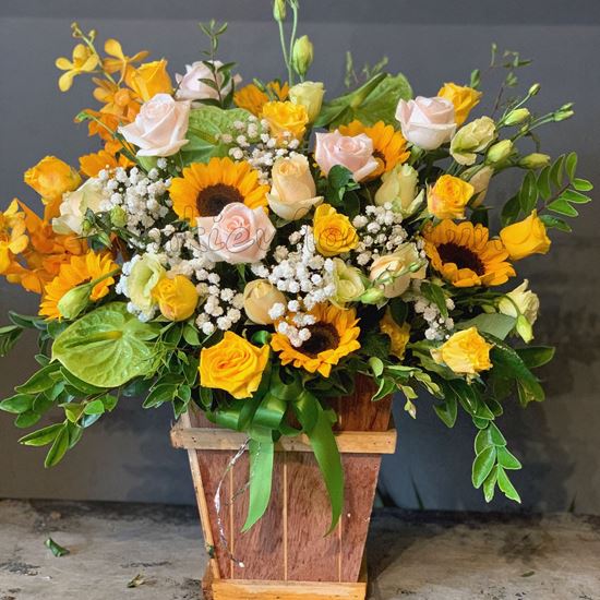 Lẵng hướng dương,hoa hồng-HG118