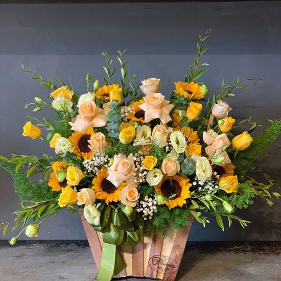 Hoa giỏ hướng dương, hoa hồng vàng-HG121