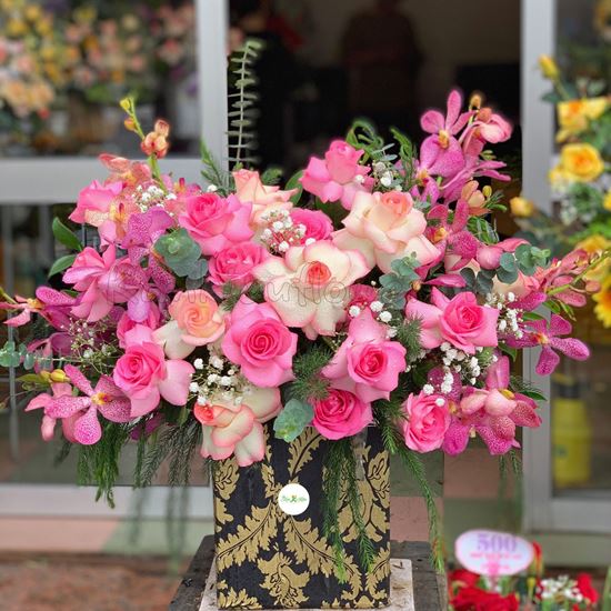 Hoa giỏ hồng dâu, lan tím-HG123