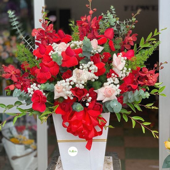 Hoa lẵng hồng kem, đỏ-HG129