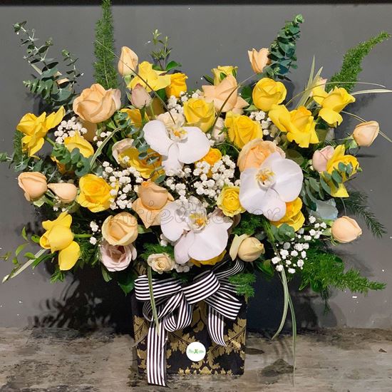 Hoa giỏ hồng vàng, hồ điệp-HG132