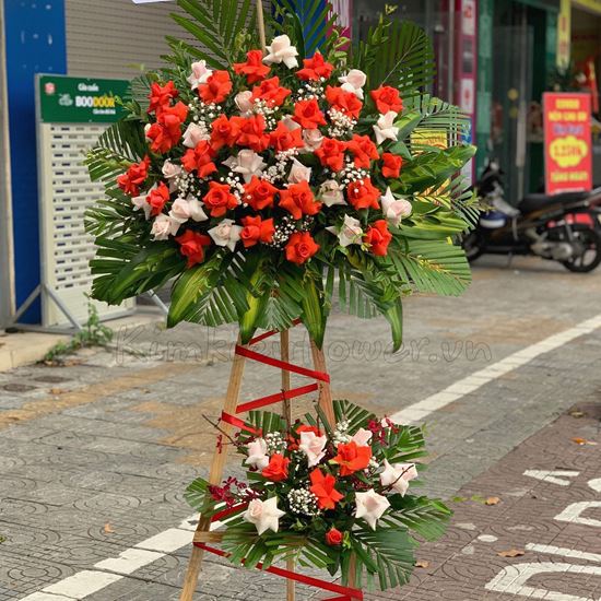 Kệ hoa chúc mừng hồng cam đỏ,kem-KH33