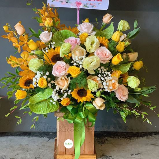 Hoa lẵng hướng dương, cát tường xanh-HG135