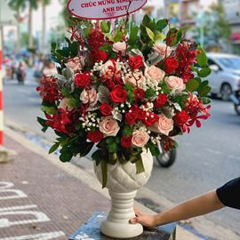 Bình hoa hồng kem đỏ-BI48