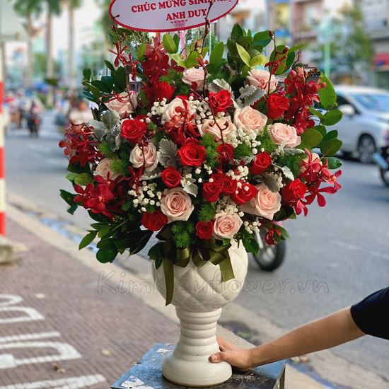 Bình hoa hồng kem đỏ-BI48