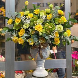 Bình hoa địa lan, hồng vàng-BI52