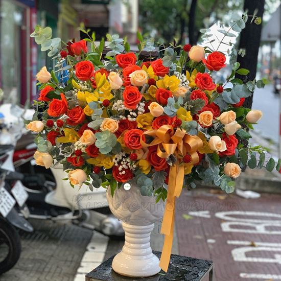 Bình hoa cam đỏ, mỡ gà -BI53