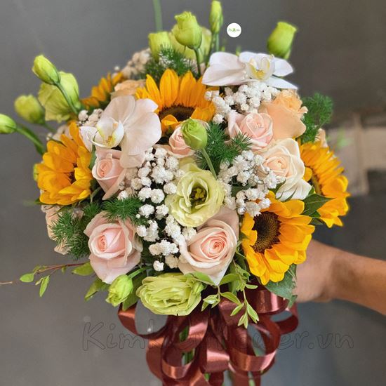 Bó hoa cưới hồng kem, lan hồ điệp-HC16