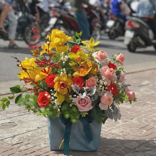 Hoa giỏ địa lan, hoa hồng juliet-HG145