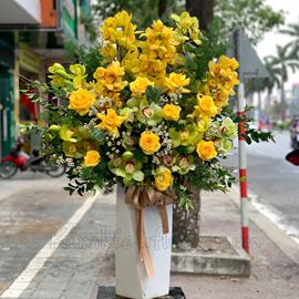 Bình hoa hồng vàng, địa lan -BI57