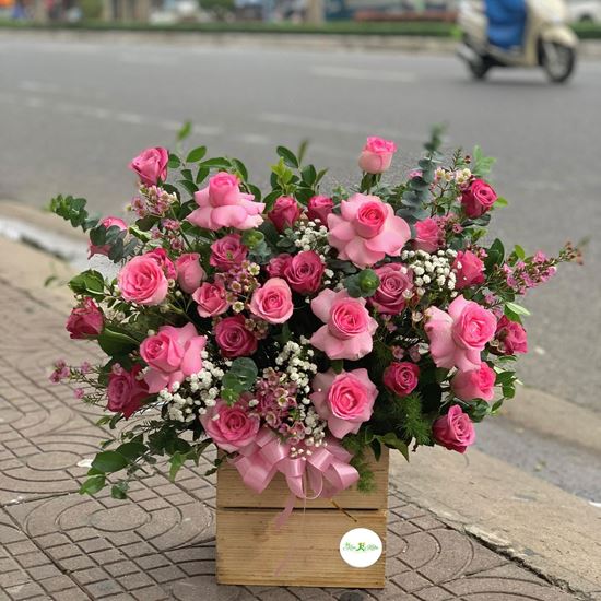 Lẵng hoa hồng tím, dâu-HG148