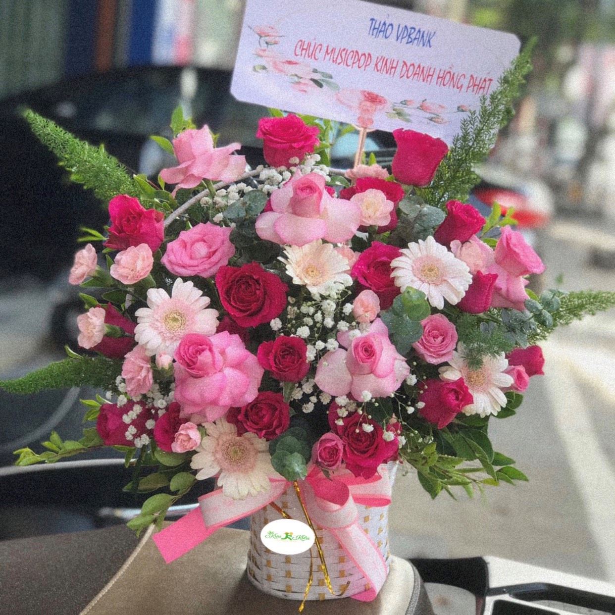 Hoa Giỏ Hồng Dâu,Đồng Tiền Nhí-Hg75