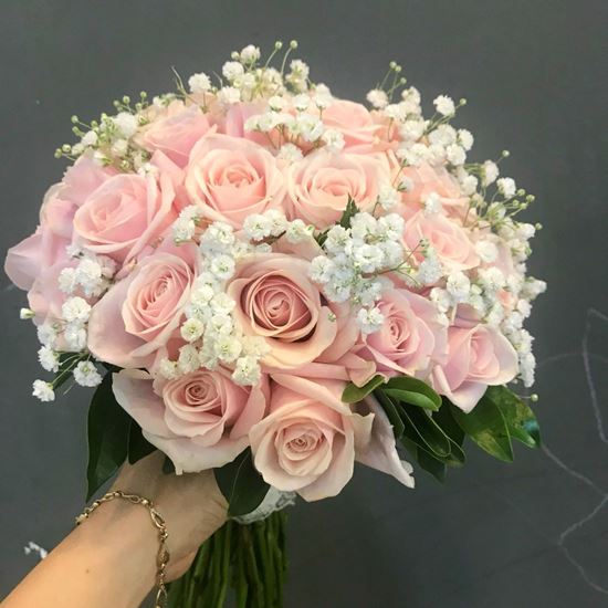 Bó hoa cưới hồng kem dâu -HC14