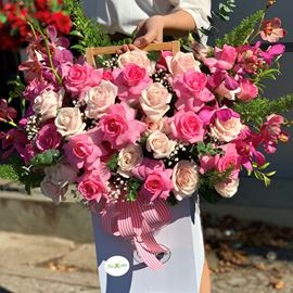 Hoa giỏ hồng dâu,lan tím-HG105