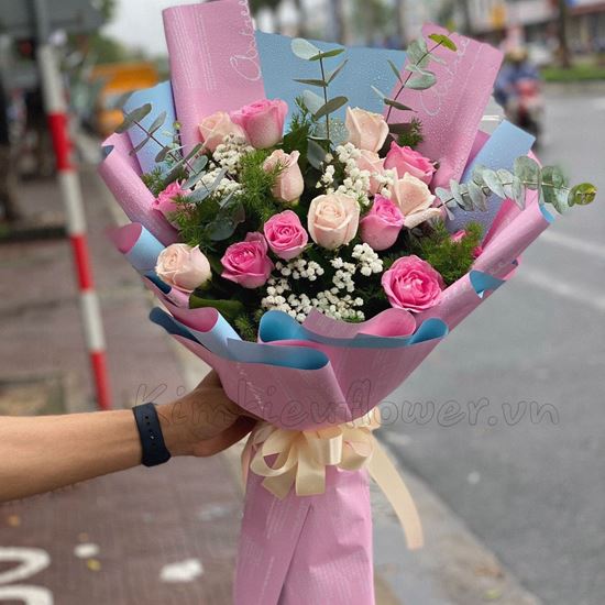 Bó hoa hồng dâu, pastel- HQ17