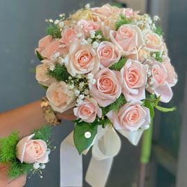 Bó hoa cưới hồng pastel - HC30