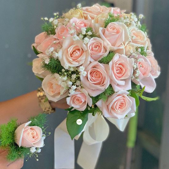 Bó hoa cưới hồng pastel - HC30