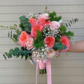 Bó hoa cưới hồng luan don, hoa hồng - HC31