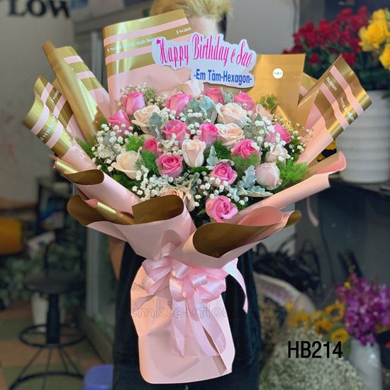 Bó hoa hồng dâu, pastel - HB214
