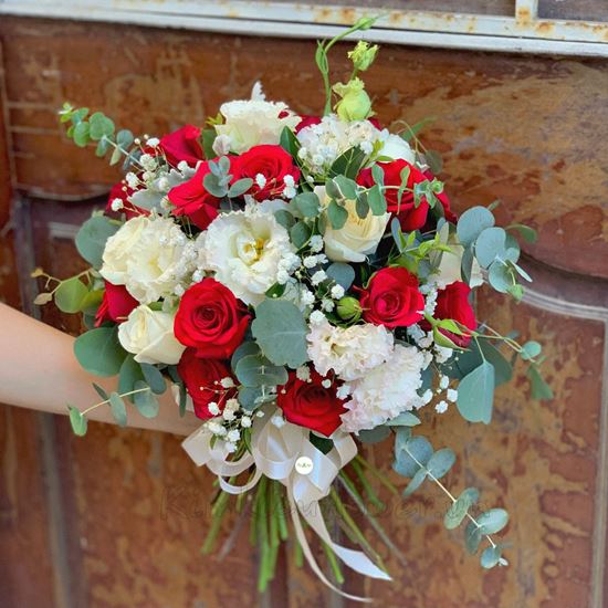 Bó hoa cưới cát tường trắng, hồng đỏ - HC35